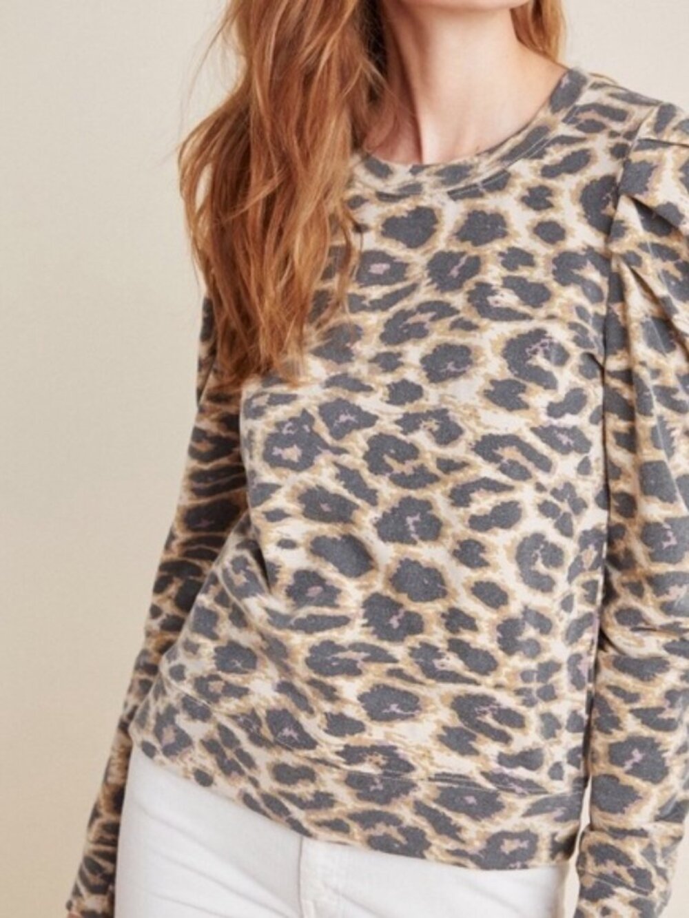 Anthropologie | Moth Long Sleeve Leopard Animal Print Lightweight Sweatshirt Tee